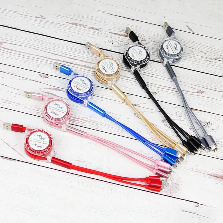 Multi retractable 3 in 1 Fast charging cable. 2 cables in 1 pack