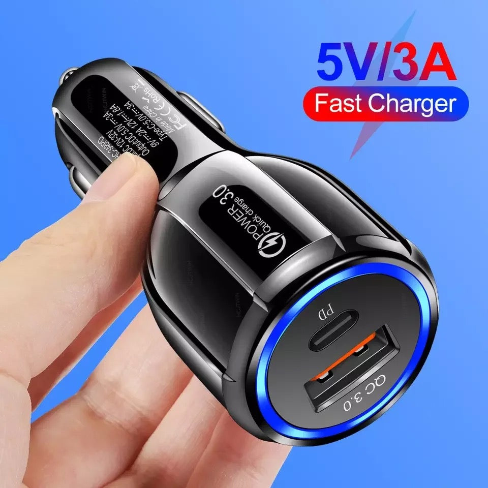 Car charger. Usb and type-c port.