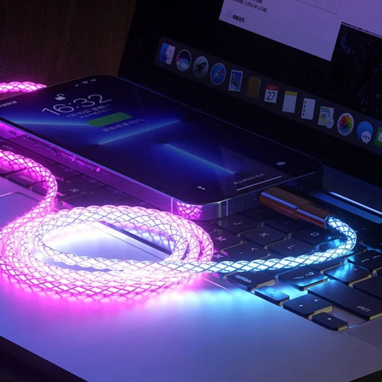 66w RGB led flowing usb to lighting fast charging cable