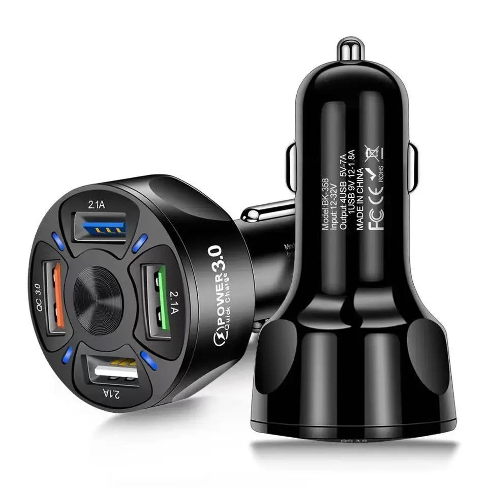 4 ports. Usb quick Car charger. 18W fast Charging in car