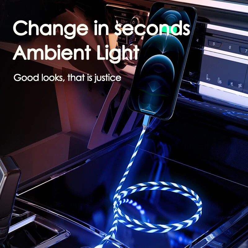 Led Fast charging Cable. Multi Color each. 3 in 1 pack Bundle savings - GREEN RED BLUE