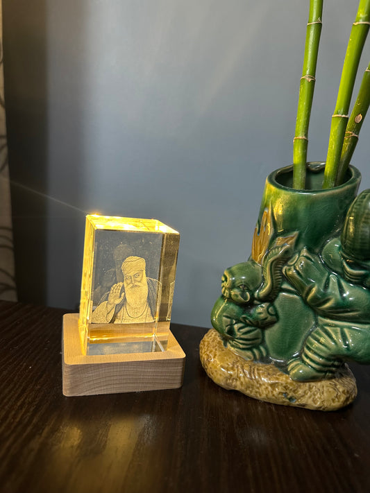 Guru Nanak Dev ji portrait with light Stand. Sikh Guru Nanak Dev Ji. First Sikh Guru. K9 Glass with light Stand.